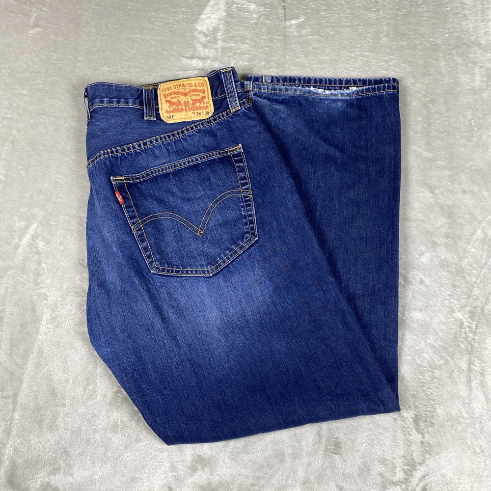 Levis 501 Men's Fits 38x28 Blue Lightweight Denim Straight Leg Button Fly Jeans